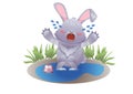 Sticker of a crying bunny in a puddle of tears
